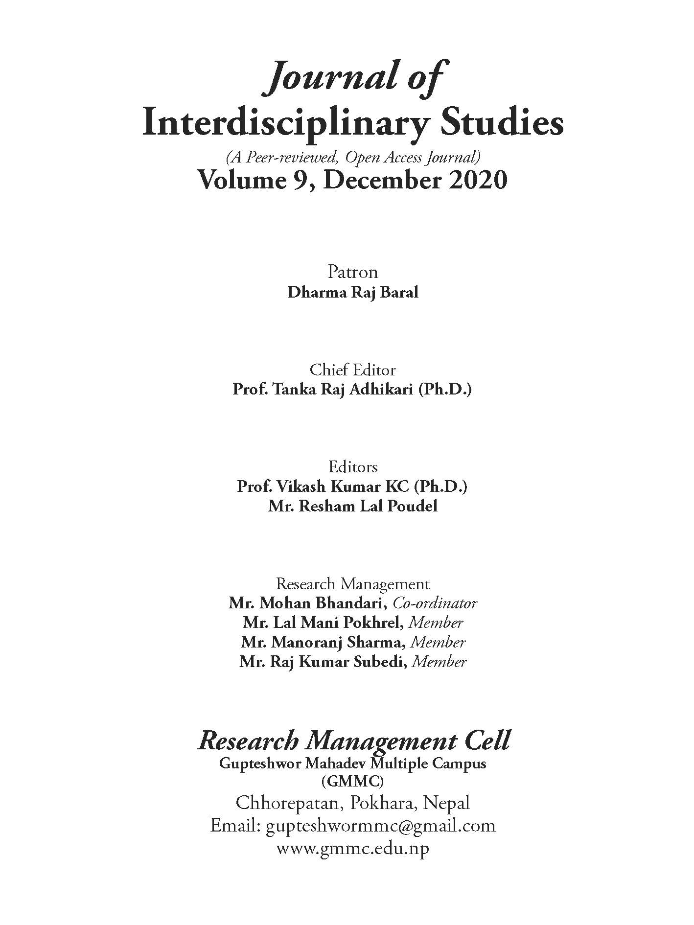 					View Vol. 9 (2020): Journal of Interdisciplinary Studies
				